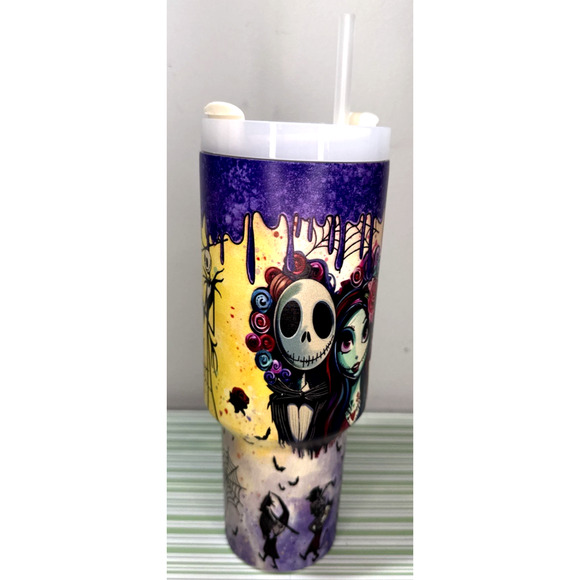 Jack & Sally Glow In The Dark Stainless-Steel Tumbler Cup Stanley 40 Oz EXC - Picture 3 of 10